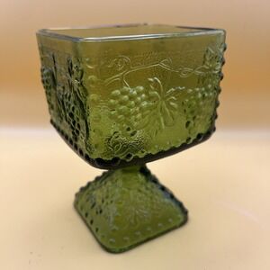 Vintage Emerald Glass, Pedestal Dish, Green Glass Dish, Footed Candy Dish, 1950s